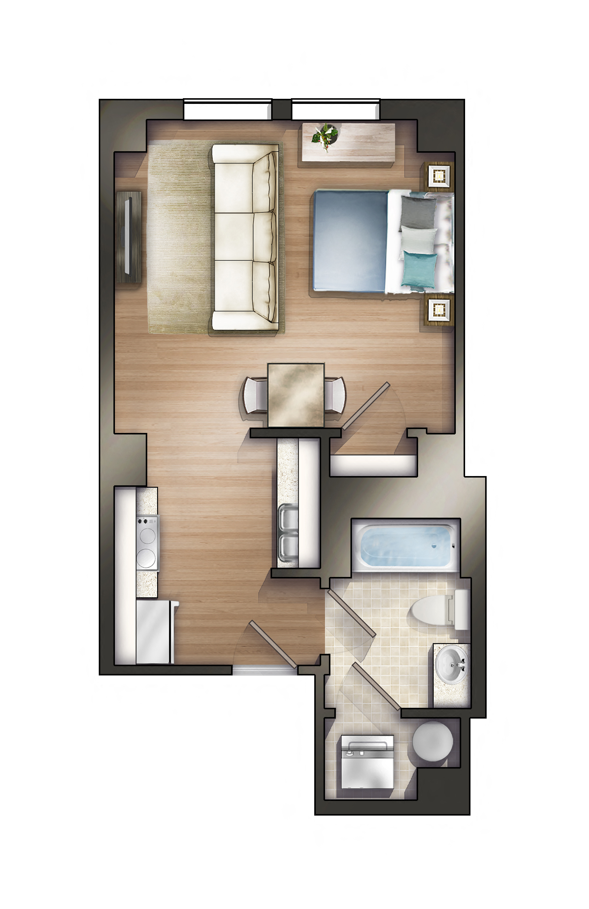 Floor plan for studio, 1 bath, 550 sqft